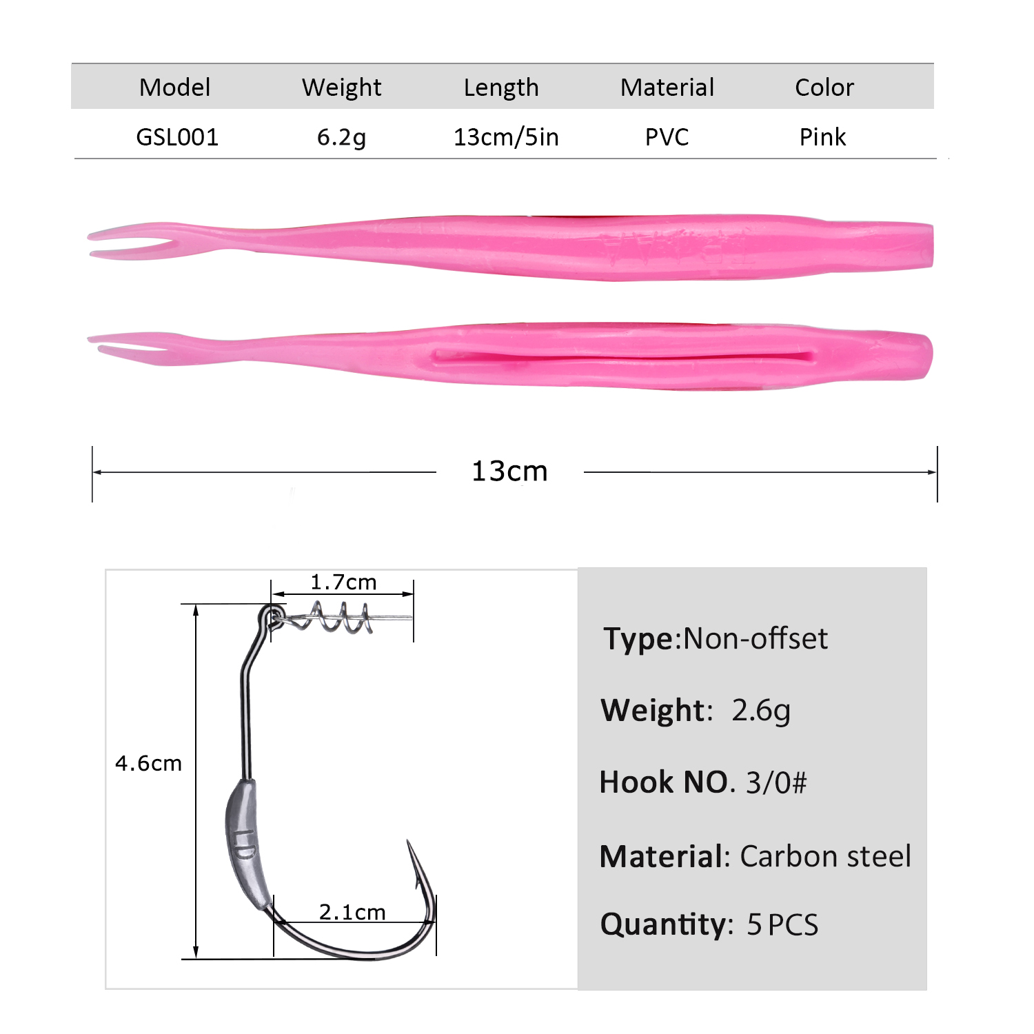 Fishing Hook Weedless - Goture Set di 5 Esche Morbide