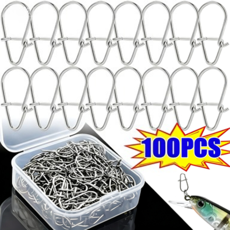 Fishing Hook Stainless Steel - 100 Pezzi Moschettoni a Scatto in